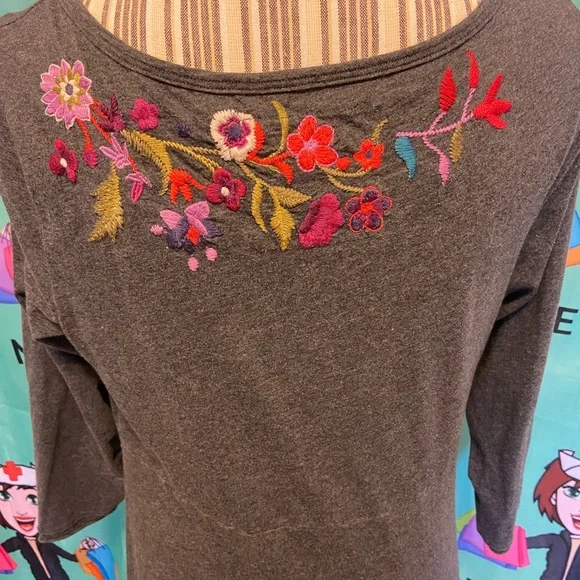 Johnny Was embroidered Heather Grey knitted Cowl neck midi Dress size Med